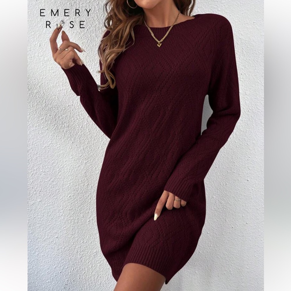 Emery Rose Long Sleeve Burgundy Sweater Dress